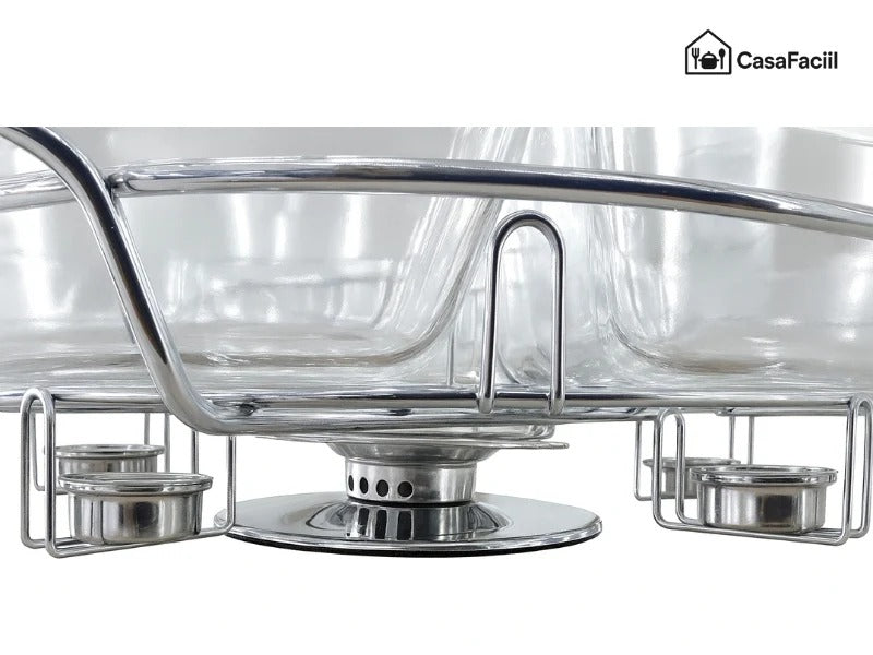 Rechaud Giratório Com 6 Compartimentos Aço Inox E Vidro