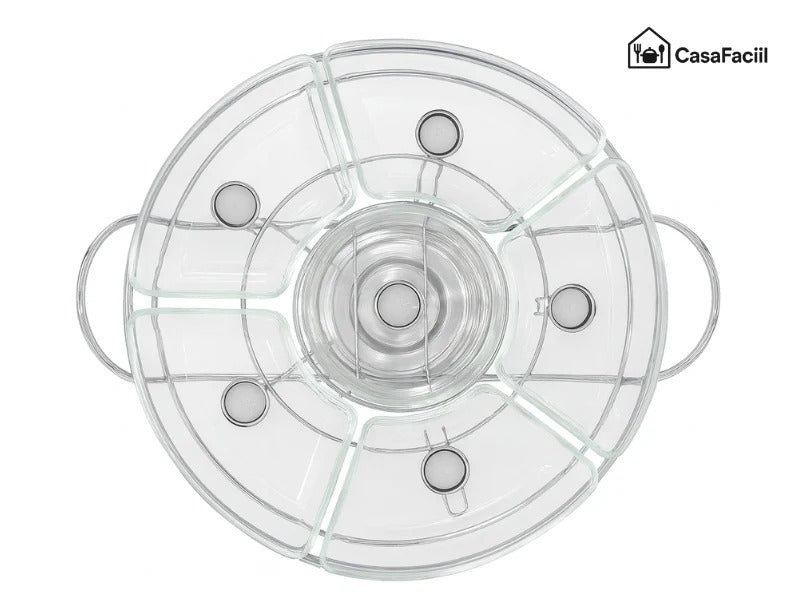 Rechaud Giratório Com 6 Compartimentos Aço Inox E Vidro