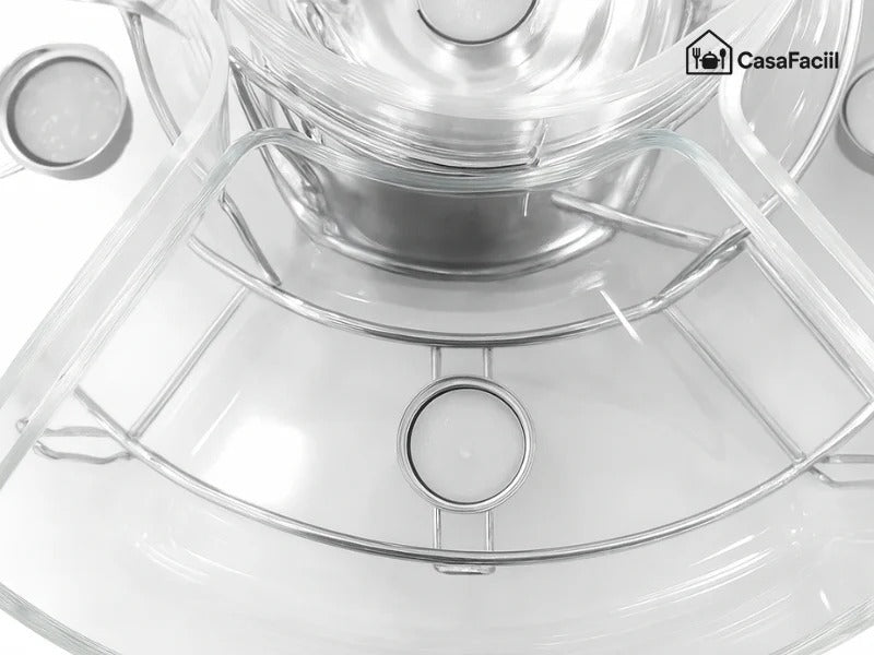 Rechaud Giratório Com 6 Compartimentos Aço Inox E Vidro